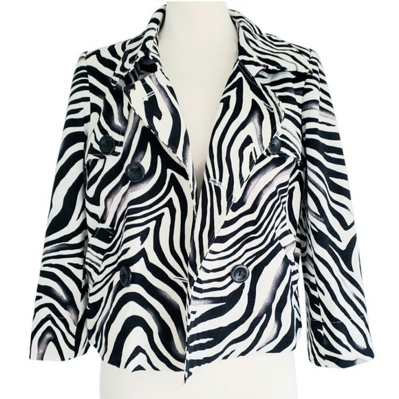 Josephine Chaus Mob Wife Double Breasted Blazer Button Lined Zebra Animal Print - Picture 1 of 16
